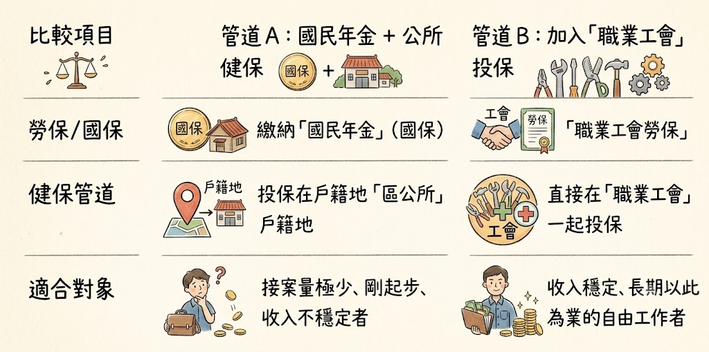 自行接案勞健保該去哪裡保